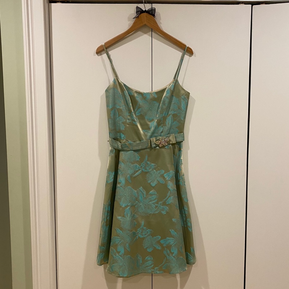 Floral gold and blue dress